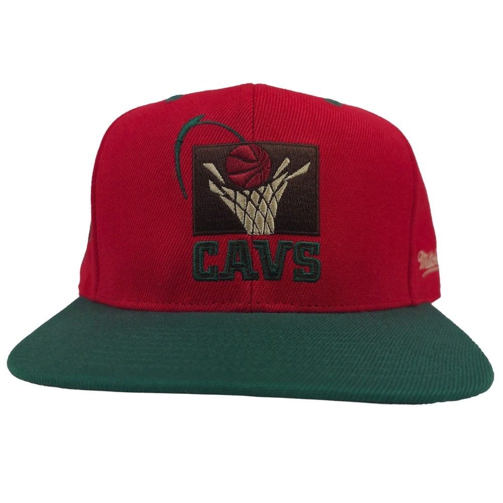 Cleveland Cavs Mitchell & Ness NBA Fitted 7 1/8 Flatbill Hat Cap Red Green New